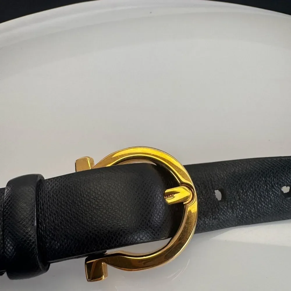 Salvatore Ferragamo Leather Gancini Black Belt Small